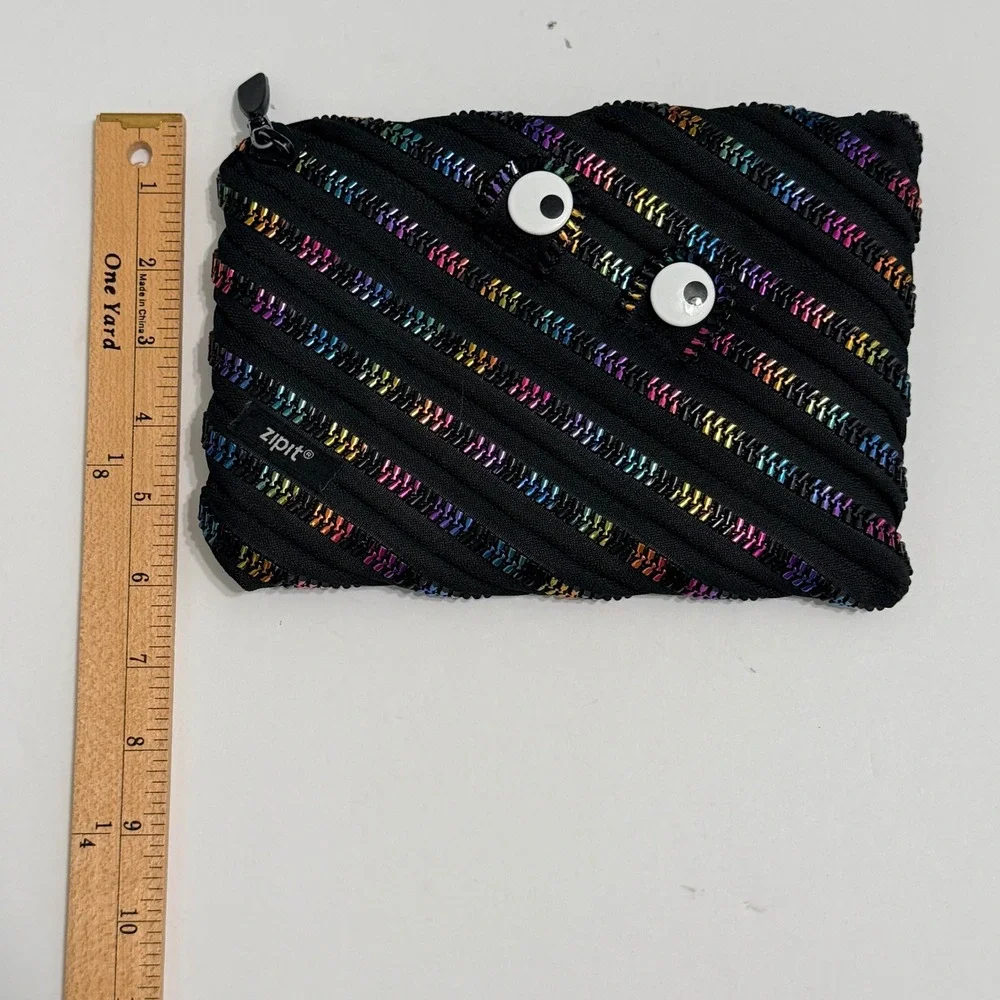 Zipit Unisex Monster Pouch Rainbow Metallic Zipper Eyes OS Black Polyester